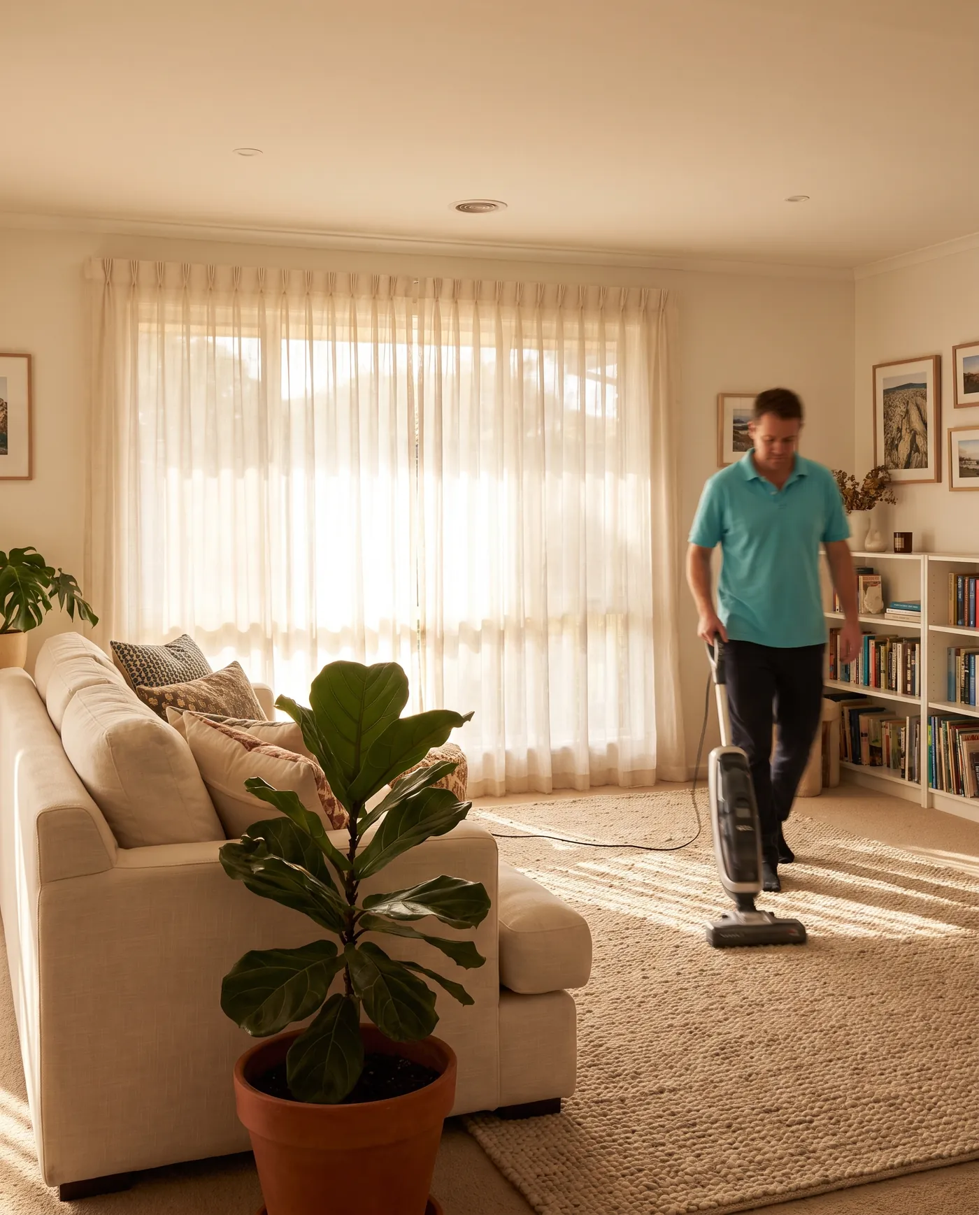 A bright, freshly cleaned living room